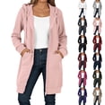 thumbnail image 1 of Women Long Zip Up Hooded Tunic Jacket, Oversized Double Fleece Long Sleeve Pocketed Hoodie for Fall Winter Casual Daily (RD2/L), 1 of 4