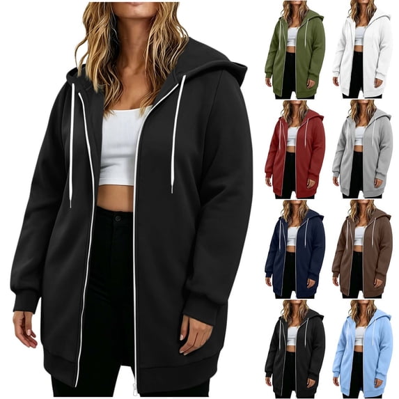 Women Long Zip Up Hoodie Sevevn Oversized Soft Fleece Casual Hooded Jacket Multiple Colors L-XXXXL Daily Wear