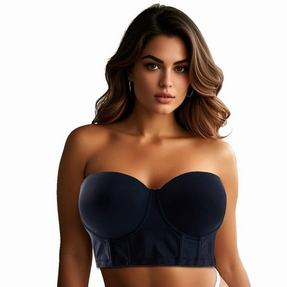 Women Longline Strapless Bra,Push Up Bra,Full Coverage Underwire Bra,Hide Back Fat Deep Cup Bra,Smoothing Bra,bras for women Black 42DD