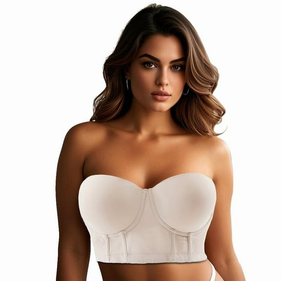Women Longline Strapless Bra,Push Up Bra,Full Coverage Underwire Bra,Hide Back Fat Deep Cup Bra,Smoothing Bra,bras for women Nude 40B