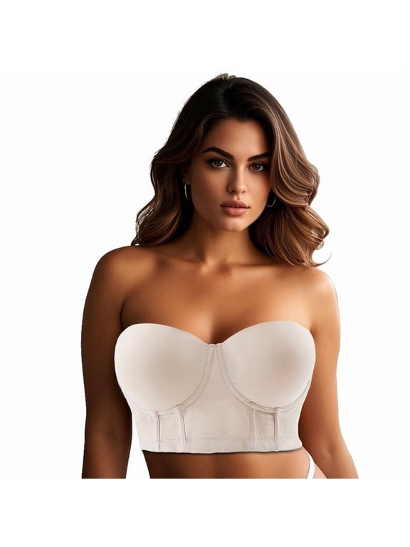 Women Longline Strapless Bra,Push Up Bra,Full Coverage Underwire Bra,Hide Back Fat Deep Cup Bra,Smoothing Bra,bras for women Nude 40DD