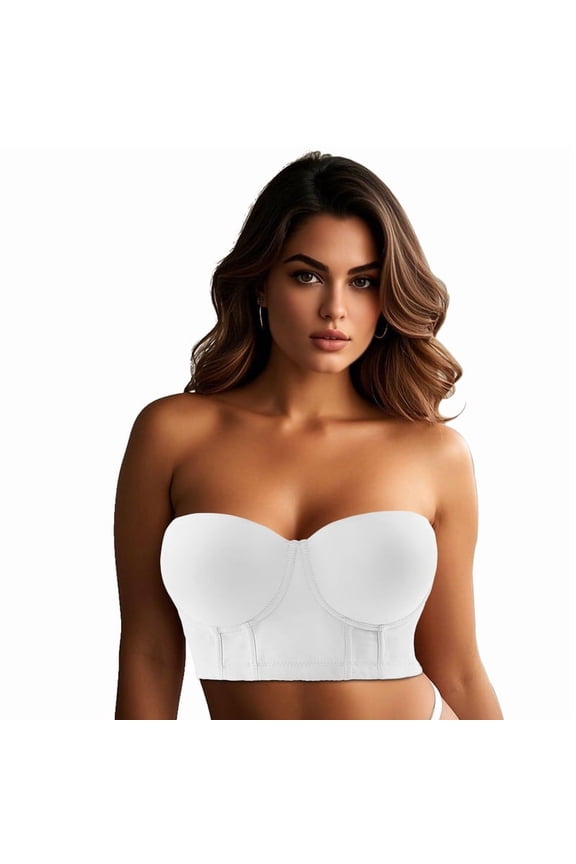 Women Longline Strapless Bra,Push Up Bra,Full Coverage Underwire Bra,Hide Back Fat Deep Cup Bra,Smoothing Bra,bras for women White 34B