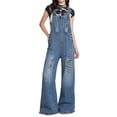 thumbnail image 1 of Women Loose Adjustable Strap Denim Ripped Bib Overall Jeans Distressed Wide Leg Baggy Overalls Jumpsuit, 1 of 7