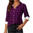 thumbnail image 1 of Women Loose Button up Shirts Striped Print Rolled Long Sleeve Lapel Collar Lightweight Casual Blouses Tunic Tops(Hot Pink,M), 1 of 6