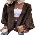 thumbnail image 1 of Women Loose Cardigan Sweater Front Open Cable Lantern Sleeve Knit Jacket, 1 of 4
