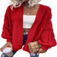 thumbnail image 1 of Women Loose Cardigan Sweater Front Open Cable Lantern Sleeve Knit Jacket, 1 of 4