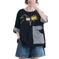 thumbnail image 1 of Women Loose Casual Short Sleeves Crewneck Letters Print Tshirt Tops GA2244 Black, 1 of 4