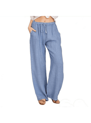 ZIZOCWA Gogo Pants Casual Pants Women Womens Casual Elastic Waist Solid  Comfy Casual Cotton Linen Pants With Pockets Fashion Woman Clothes