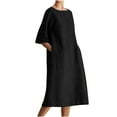 thumbnail image 1 of Women Loose Cotton Linen Dress Solid Boho Swing House Dress with Pockets Black S, 1 of 7