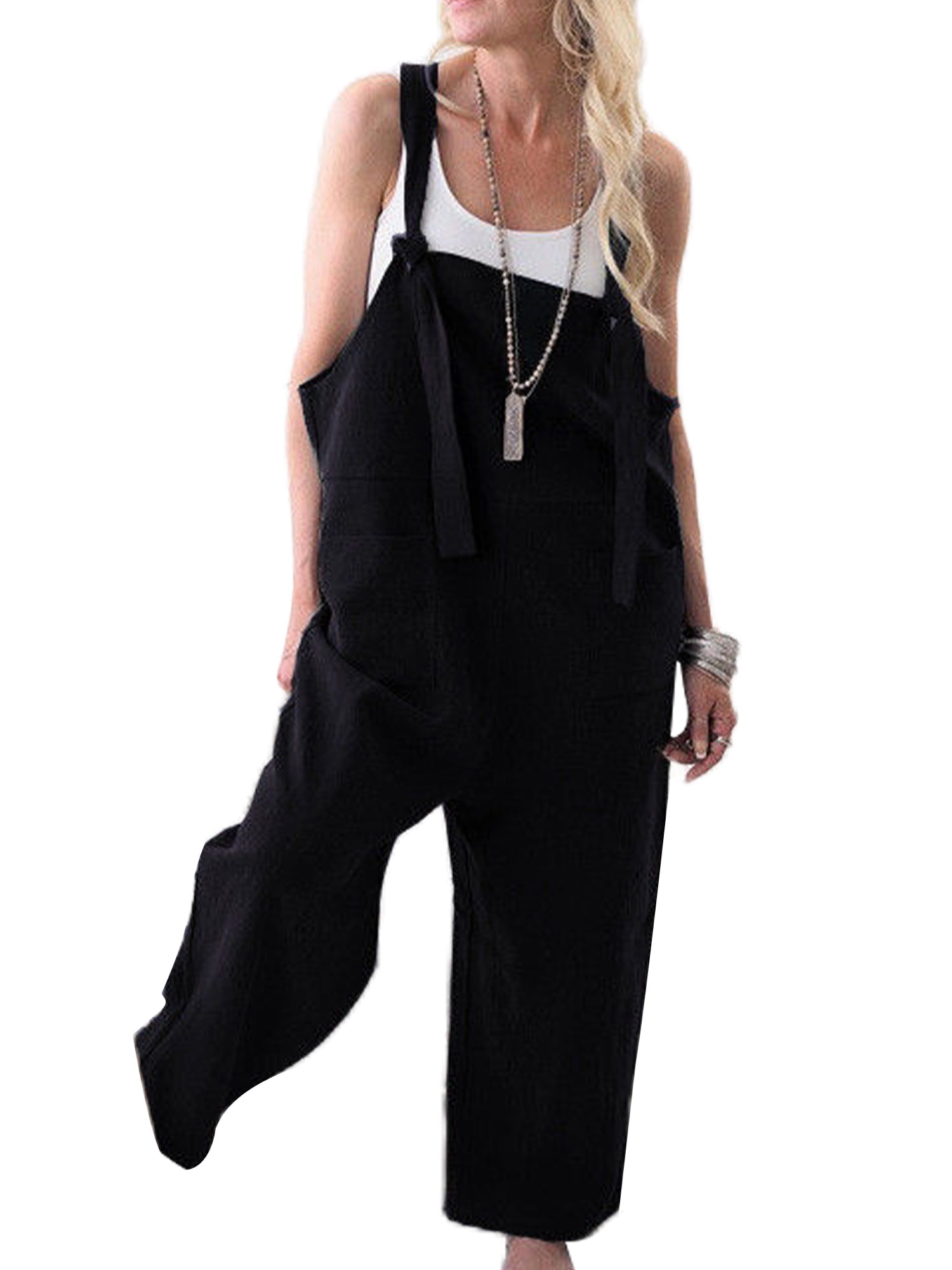 Wiueurtly Womens Jumpsuits & Rompers,Womens Casual Style Loose Overalls  Cotton Wide Cut With Pockets Leg Long Pants