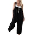 thumbnail image 1 of Women Loose Cotton Linen Jumpsuit Dungarees Playsuit Straps Overalls Trousers Ladies Sleeveless Baggy Pockets Long Pants, 1 of 5