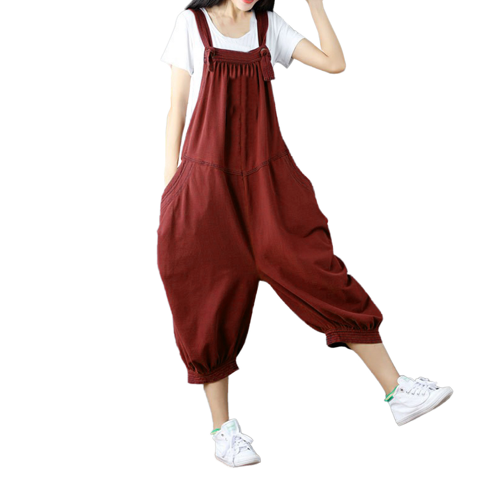 Women Loose Denim Wide Leg Drop Crotch Jumpsuit Rompers Overalls ...