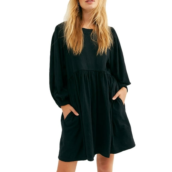 Women Loose Dress Solid Color 3/4 Sleeve Backless Party Mini Dress for Beach Cocktail Club Streetwear