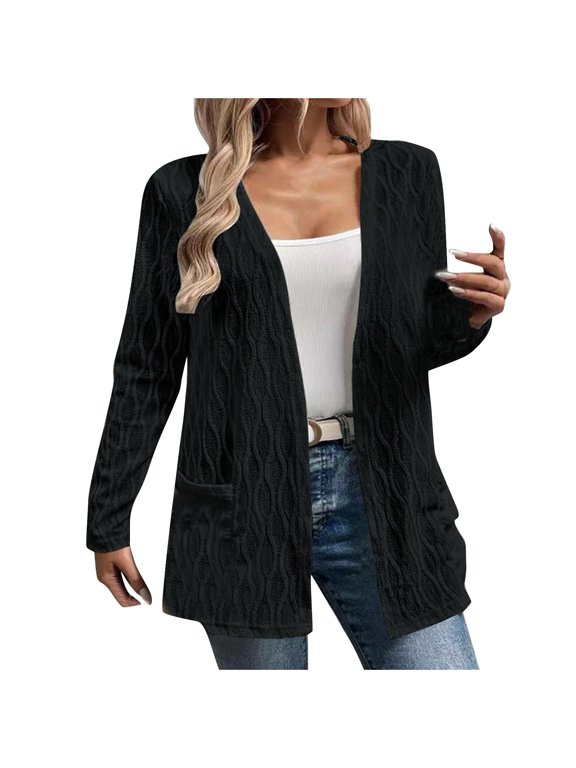 Women Loose Fit Cardigan Long Sleeve Open Front Knit Coat Lightweight Soft Drape Casual Fall Jacket with Pockets
