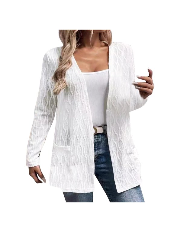 Women Loose Fit Cardigan Long Sleeve Open Front Knit Coat Lightweight Soft Drape Casual Fall Jacket with Pockets