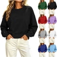 thumbnail image 1 of Women Loose Fit Cropped Black Sweatshirt Sevevn Crew Neck Long Sleeve Pullover With Kangaroo Pocket For Spring Fall Daily Wear, 1 of 8