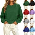 thumbnail image 1 of Women Loose Fit Cropped Sweatshirt Sevevn Crew Neck Long Sleeve Pullover With Kangaroo Pocket For Spring Fall Daily Wear, 1 of 8