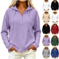 thumbnail image 1 of Women Loose Fit Half Zip Hooded Sweatshirt Sevevn Waffle Knit Drawstring Pullover For Spring Fall Daily Wear, 1 of 8