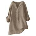 thumbnail image 1 of Women Loose Fit Linen Shirt Long Sleeve Button Down Mandarin Collar Blouse Top, 1 of 2