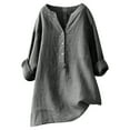 thumbnail image 1 of Women Loose Fit Linen Shirt Long Sleeve Mandarin Collar Button Down Top, 1 of 2