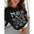 thumbnail image 1 of Women Loose Fit Seashell Print Round Neck Short Sleeve T-Shirt, Suitable For Summer, 1 of 6
