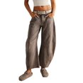 thumbnail image 1 of Women Loose Jeans Solid Color Mid-Rise Barrel Denim Pants, 1 of 6