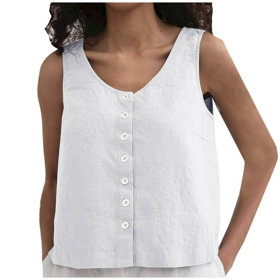 Women Loose Lazy Button Vest Linen Loose Feel Versatile Comfortable Sleeveless Top Olive Beaded Womens Top Beaded Tops for Women Animal Printed Silk Tops for Women Athletic Shirt Women 3x Blouses