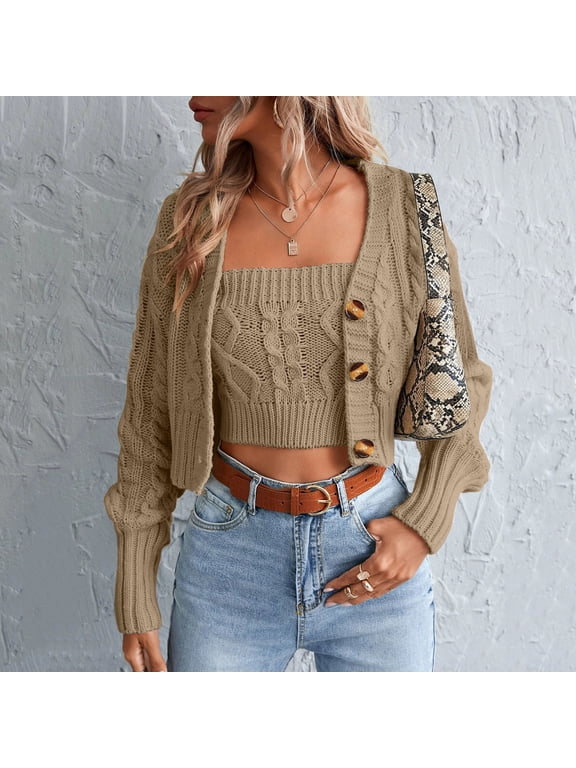 Women Loose Long Sleeve Knit Button Down Cardigan Sweaters 2 Sweatshirt Pullove Crop Top Sets Long Cardigan Sweaters for Women Womens Long Duster Sweater Cardigan Animal Print Kimonos for Women Fall