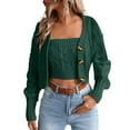 thumbnail image 1 of Women Loose Long Sleeve Knit Button Down Cardigan Sweaters 2 Pieces Sweatshirt Pullove Crop Top Sets, 1 of 2