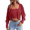 thumbnail image 1 of Women Loose Long Sleeve Knit Button Down Cardigan Sweaters 2 Pieces Sweatshirt Pullove Crop Top Sets, 1 of 2