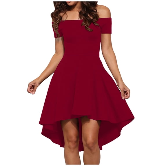 Women Loose Off-The-Shoulder Solid Short Sleeve Loose Casual Long Dress