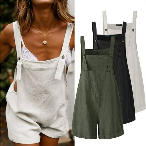 Women Loose Overalls, Solid Color Square Collar Sleeveless One-piece