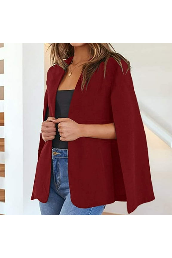 Women Loose Short Cloak Coat Cape Cardigan Jacket Trench Outwearpink ladies jacket