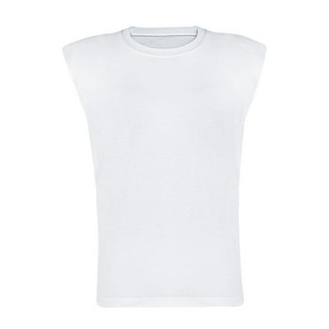 Women Loose Slim Tank Top Solid Cotton Sleeveless Vest Round Neck Shoulder Pads T-Shirts（white）