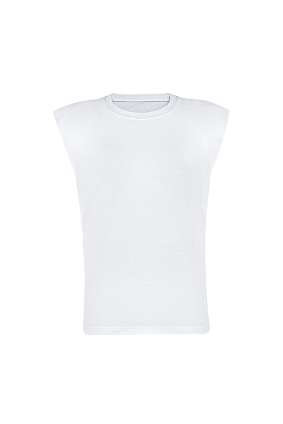 Women Loose Slim Tank Top Solid Cotton Sleeveless Vest Round Neck Shoulder Pads T-Shirts（white）