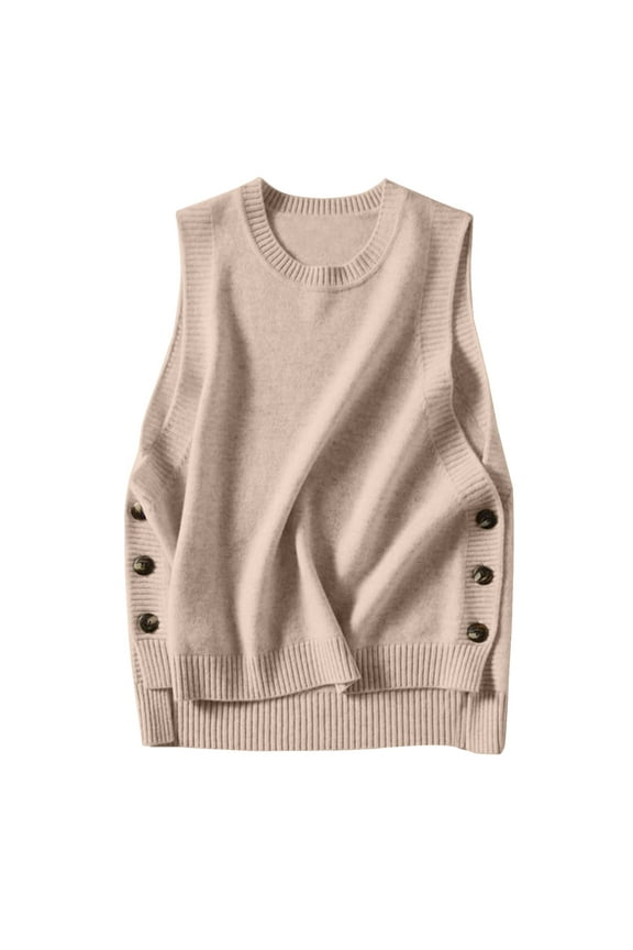 Women Loose Slouchy Sleeveless Top Acrylic V Neck Swing Style