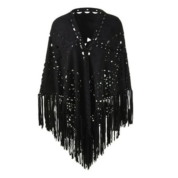 Women Loose Suede Fringes Open Cape Poncho Scarf With Punch Pattern Graceful Fringes Dropshipping Shawl Head Scarves for Women Stretchy Blanket Shawl for Women Warm Stole Womens Cloak 1920s Gowns for