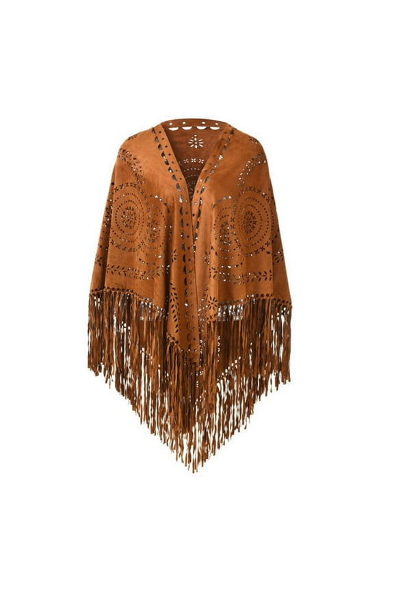 Women Loose Suede Fringes Open Cape Poncho Scarf With Punch Pattern Graceful Fringes Dropshipping Shawl Satin Jacket Dress Scarf for Women Sparkly Shawl Long Womens Shawls Wraps Dressy Evening Wraps