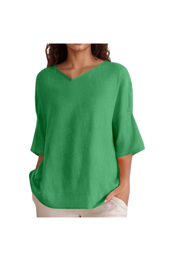 Women Loose V Neck Short Sleeve Top Blend Casual Summer Blouse Flowy Tee Shirt