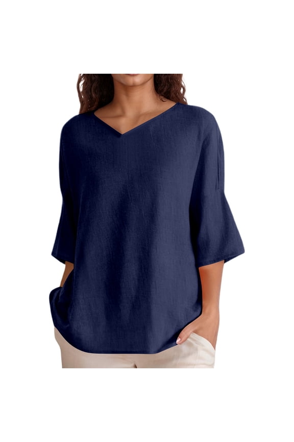 Women Loose V Neck Short Sleeve Top Blend Casual Summer Tee Flowy Shirt Breathable Soft
