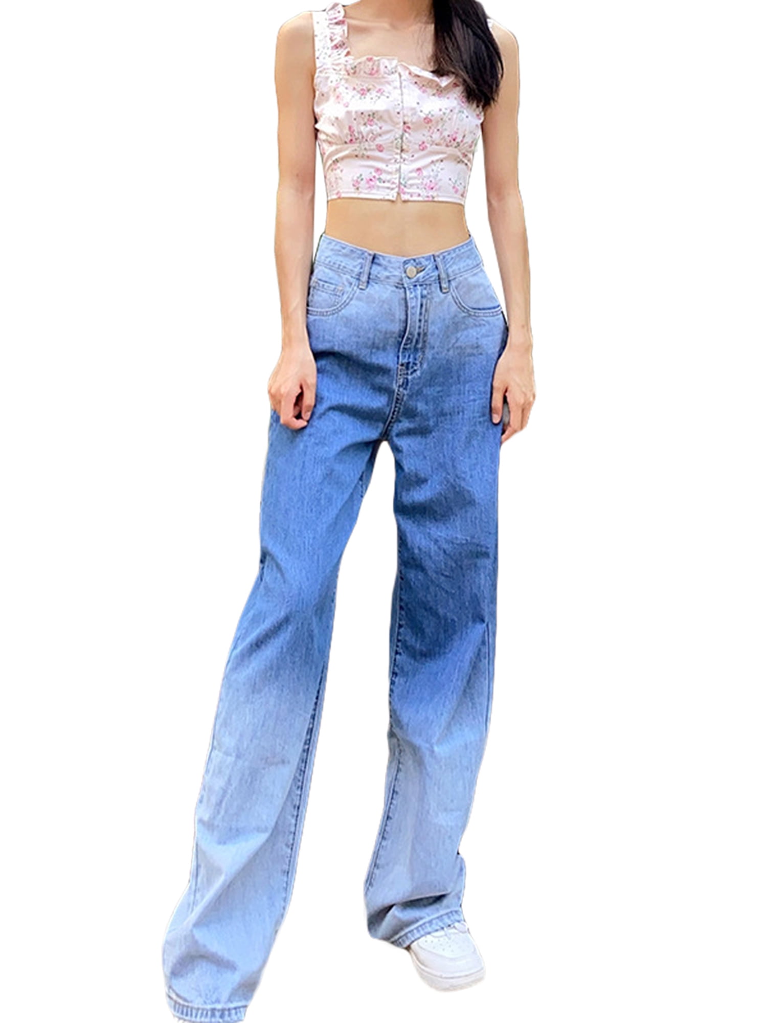 Women Loose Wide-leg Pants Adults Fashion Casual Style High Waist Gradient  Jeans Women Young Girls Spring/Fall Clothes 