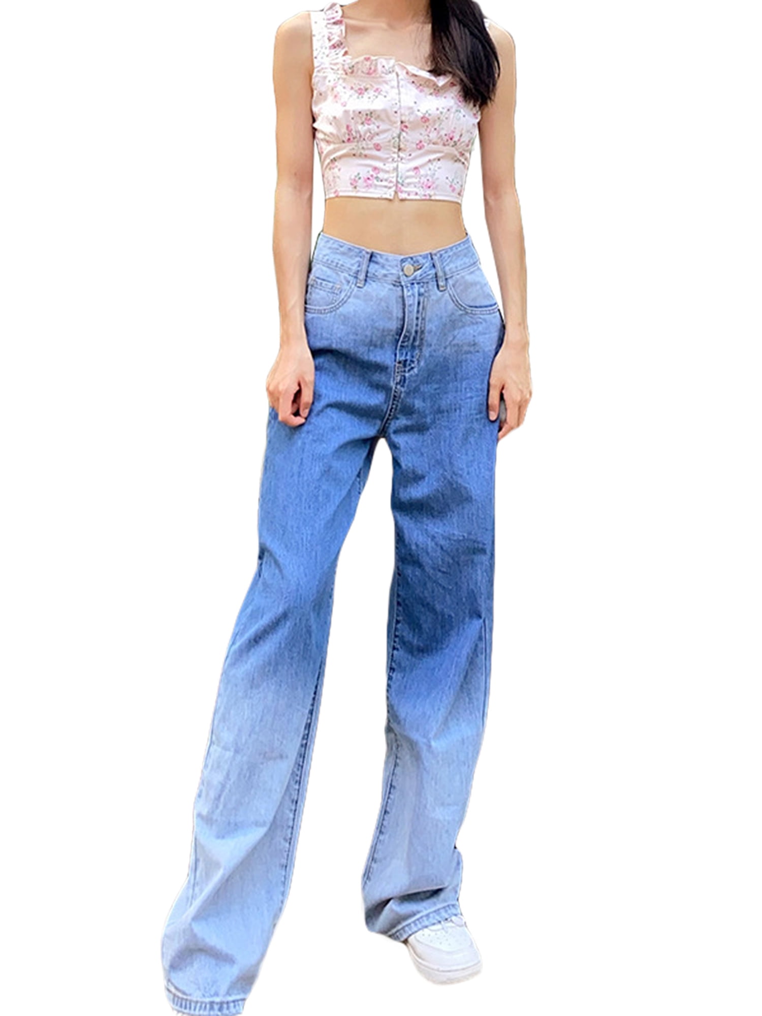 Women Loose Wide-leg Pants Adults Fashion Casual Style High Waist Gradient  Jeans Women Young Girls Spring/Fall Clothes