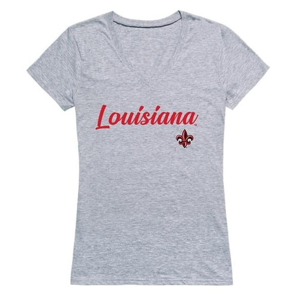 Women Louisiana Lafayette Ragin Cajuns Script T-Shirt, Heather Grey - Large