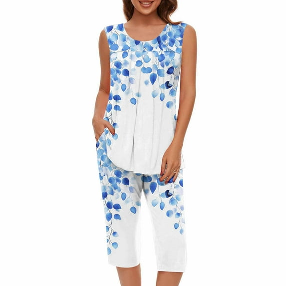 Women Lounge Set Plus Size Pajamas for Women Floral Printed Pj Set Loose Fitting Lounge Set 2 Piece Sleepwear