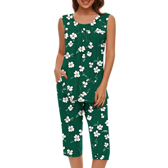 Women Lounge Set Womens Sleeveless Tank Pajama Set Floral Print Outfits for Women 2 Piece Summer Sets