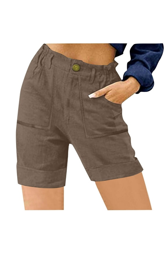 Women Lounge Shorts Button Relaxed Fit Casual High Waist Short Pants for Ladies Solid Color Folded Hem Zipper Shorts With Pockets Summer Clothes