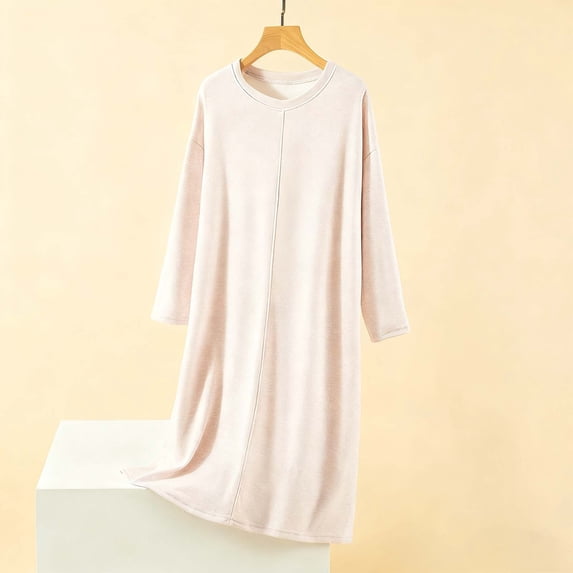 Women Lounge Wear V Neck Long Sleeve Solid Color Nightgown Soft Comfy Casual Loose Lightweight Long Robes (Free Size, Pink-A)