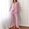 thumbnail image 1 of Women Loungewear 2 Piece Set V Neck Button Down Puff Sleeve Tops Elastic Waist Pants Ruffled Hem Plaid Comfy Pajamas (XL, Pink-A), 1 of 9