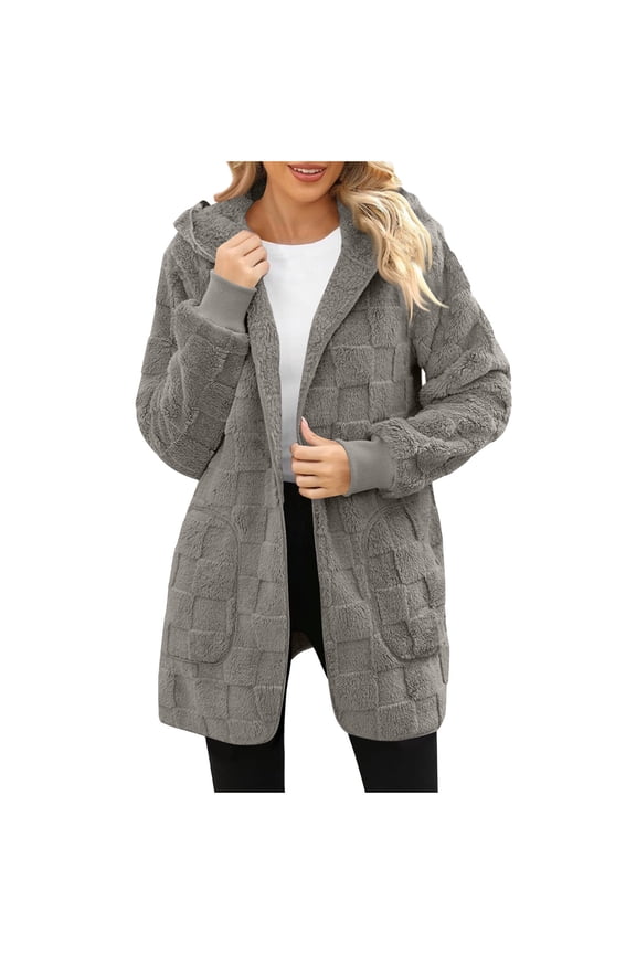 Women Loungewear Fuzzy Cardigan, Unisex Oversized Long Fuzzy Fleece Blanket Hoodies Open Front Jacket Gray S