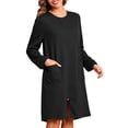 thumbnail image 1 of Women Loungewear House Coat Long Sleeve Zipper Robes Soft Short Bathrobes with Pockets Black M, 1 of 6